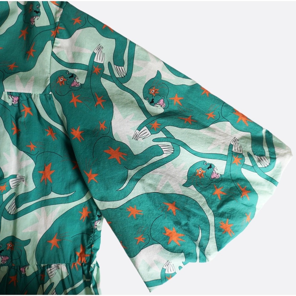 Gorman 100% Organic Cotton Panther Star Smock Dress Teal 2X XXL Designer - Picture 5 of 9